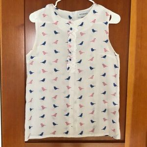 Nommo Small Pink and Blue Bird Print Blouse